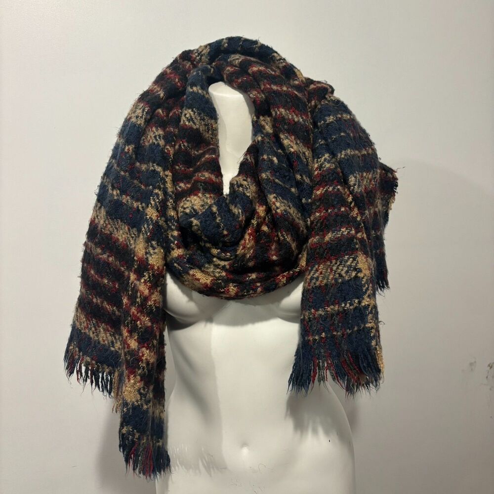 Red and Blue Plaid Preppy Chunky Cozy Warm Blanket Winter Scarf